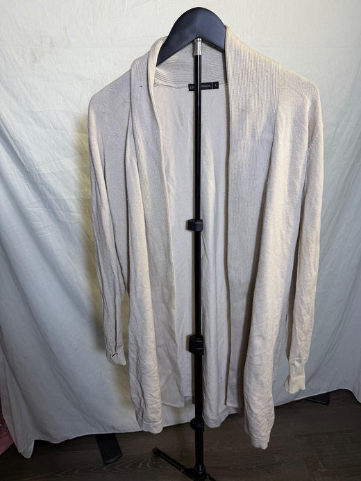 Esperanza Women's Open Front Cardigan Sweater Size L Beige Rayon Blend - Wormhole Thrift