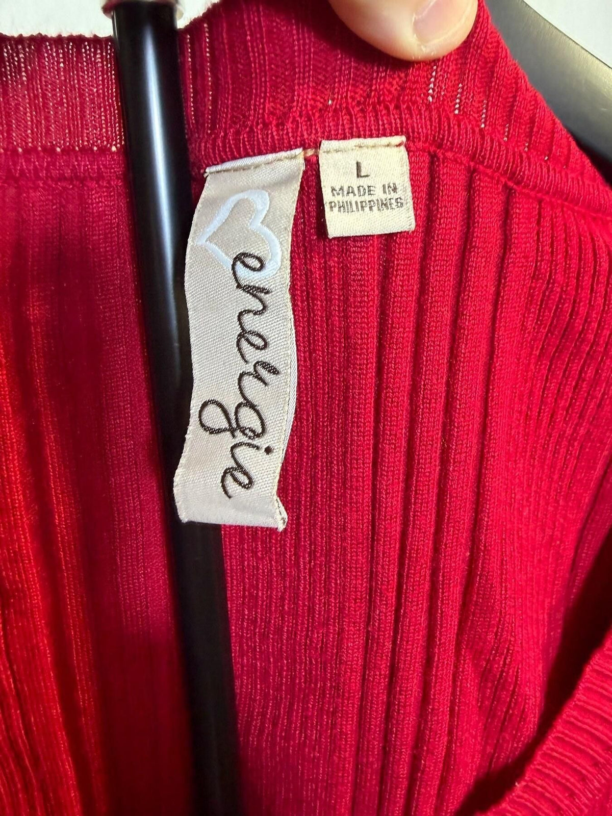 Vintage Energie Red Ribbed Scoop Neck Lettuce Edge Long Sleeve Top L - Wormhole Thrift