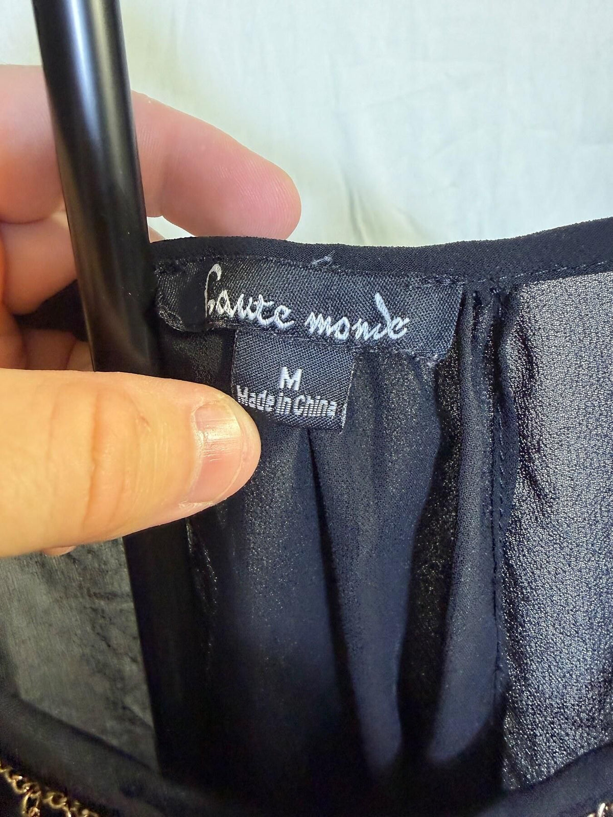 Haute Monde Black Sheer Long Sleeve Blouse Top with Gold Chain Detail Size M - Wormhole Thrift