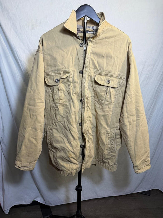 Vintage St. John's Bay Tan Corduroy Plaid Lined Jacket Men's L - Wormhole Thrift