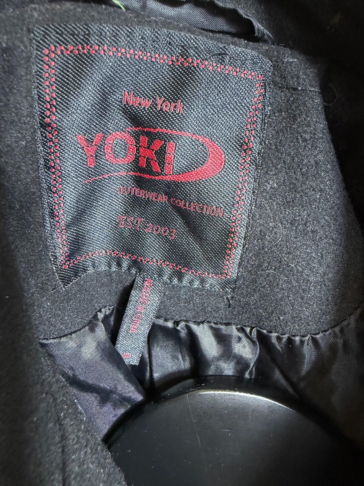 Vintage Yoki New York Black Wool Blend Faux Fur Peplum Pea Coat Women's M - Wormhole Thrift