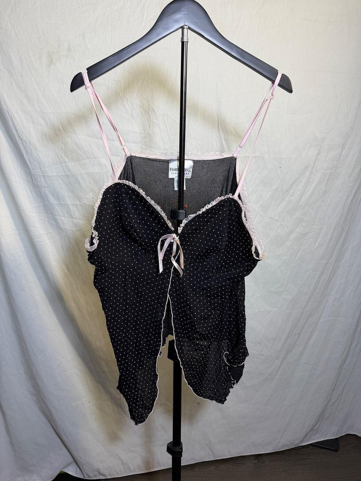 Vintage Fashion Bug Black Pink Polka Dot Babydoll Chemise 22/24W - Wormhole Thrift