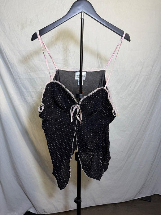 Vintage Fashion Bug Black Pink Polka Dot Babydoll Chemise 22/24W - Wormhole Thrift