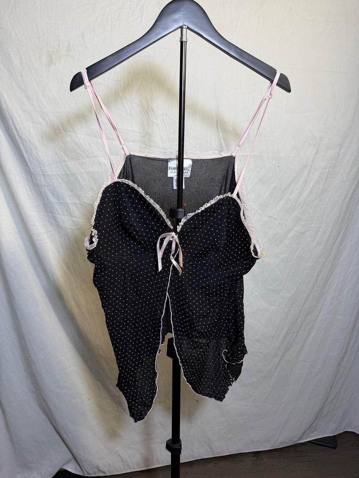 Vintage Fashion Bug Black Pink Polka Dot Babydoll Chemise 22/24W - Wormhole Thrift