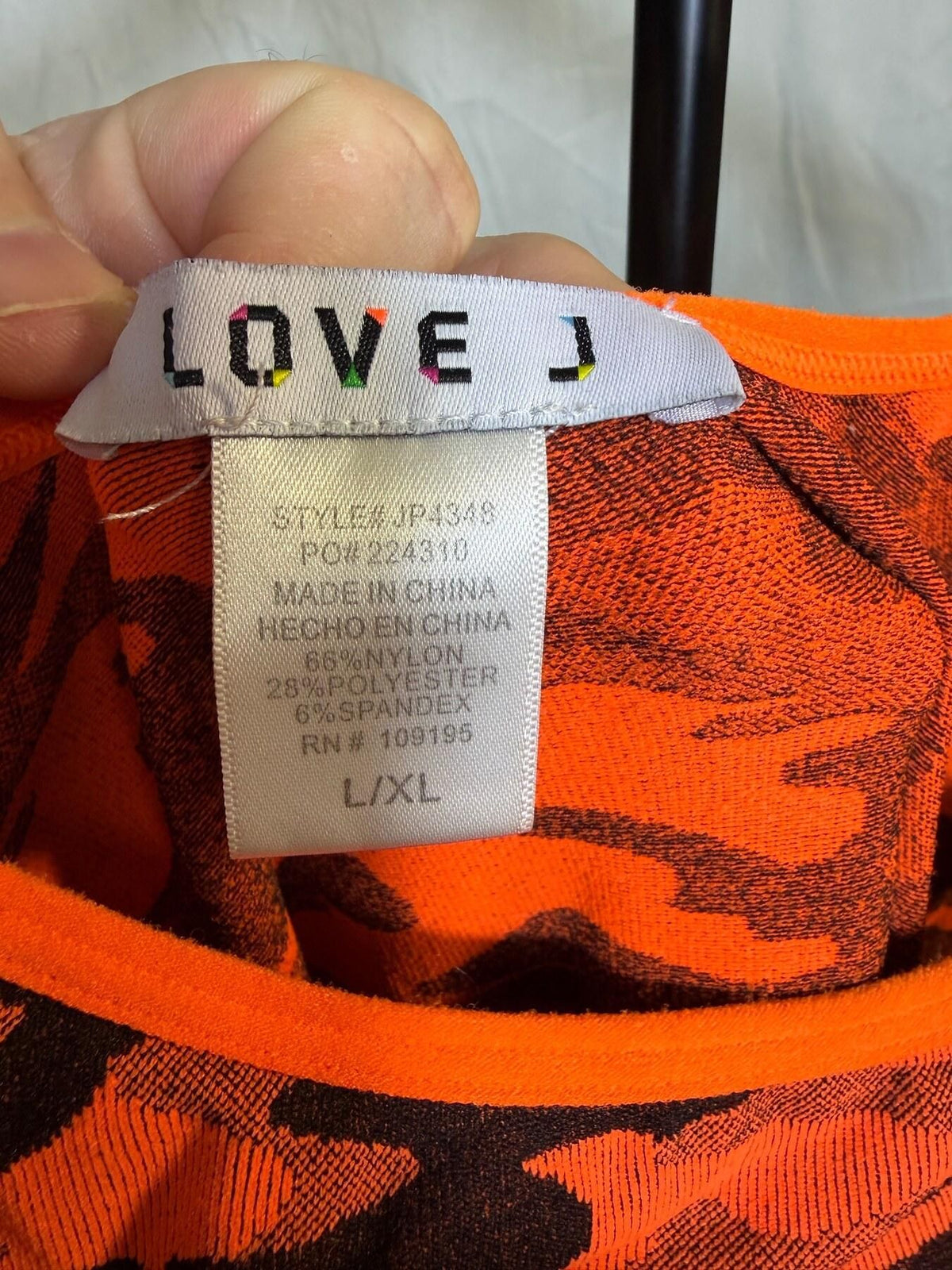 LOVE J Women's Orange Black Camo Romper Jumpsuit L/XL - Wormhole Thrift