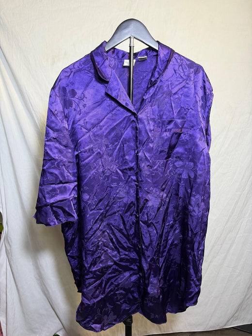 Vintage Moments Intimates Purple Floral Satin Pajama Top Size L - Wormhole Thrift