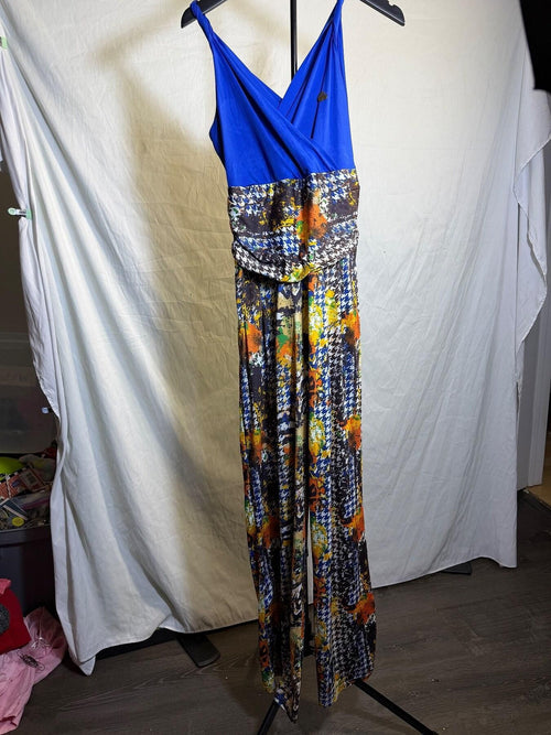 Apple Bottoms Women's Blue Multi-Color Abstract Palazzo Jumpsuit L/G - Wormhole Thrift