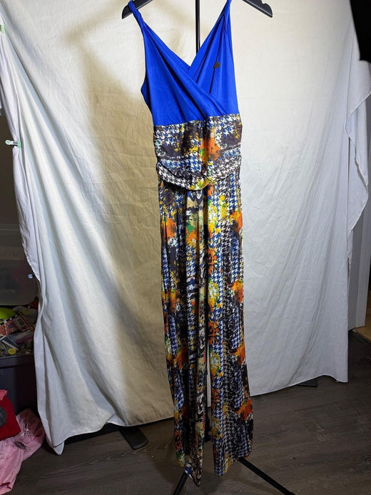 Apple Bottoms Women's Blue Multi-Color Abstract Palazzo Jumpsuit L/G - Wormhole Thrift