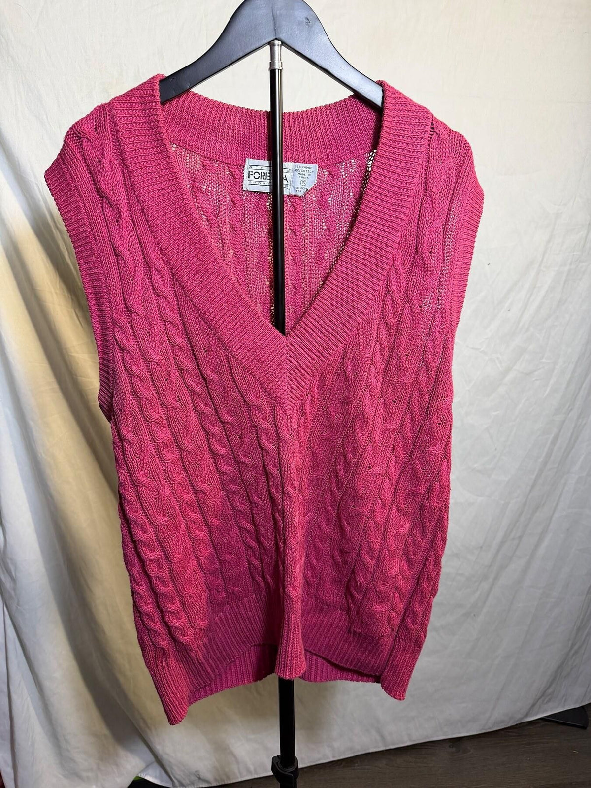 Vintage Forenza Sportwear Pink Cable Knit V-Neck Sweater Vest S - Wormhole Thrift