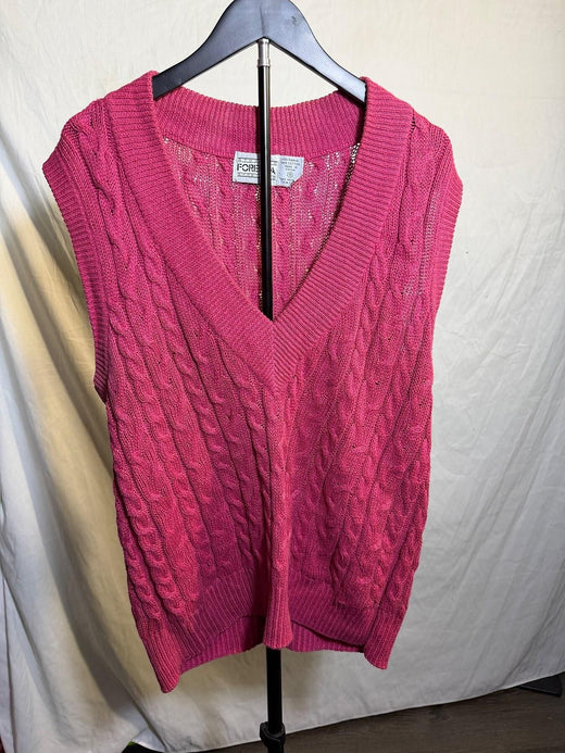 Vintage Forenza Sportwear Pink Cable Knit V-Neck Sweater Vest S - Wormhole Thrift
