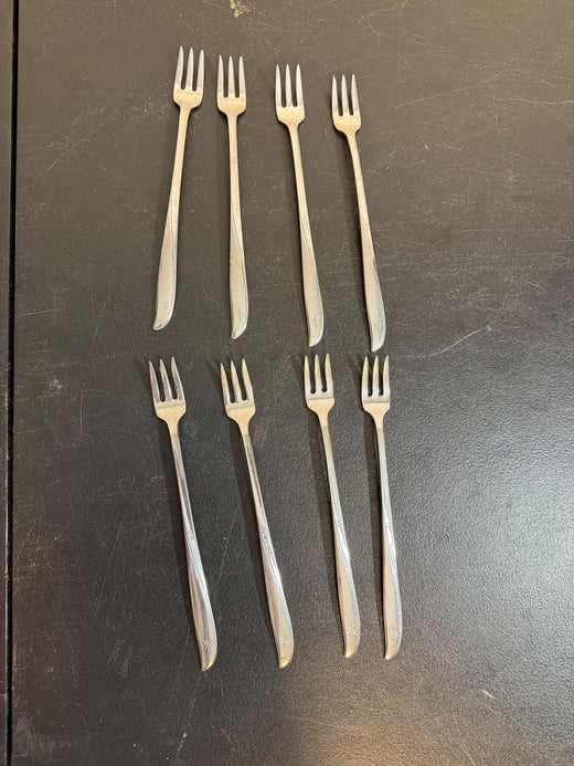 Vintage Oneida Community Stainless Starburst Cocktail Forks - Set of 8 - Wormhole Thrift
