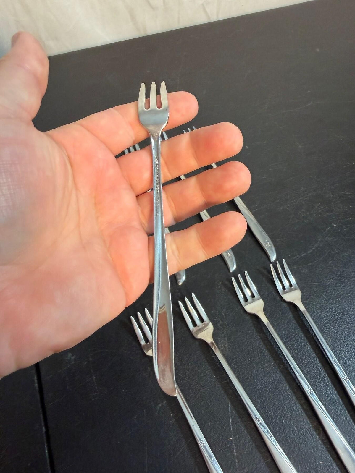Vintage Oneida Community Stainless Starburst Cocktail Forks - Set of 8 - Wormhole Thrift