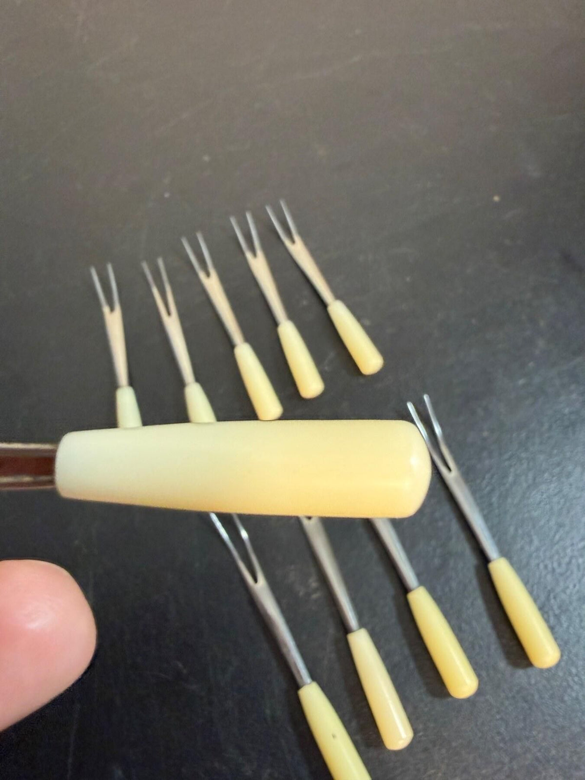 Vintage Stainless Japan Cocktail Forks Set of 10 Appetizer Picks Cream Handles - Wormhole Thrift