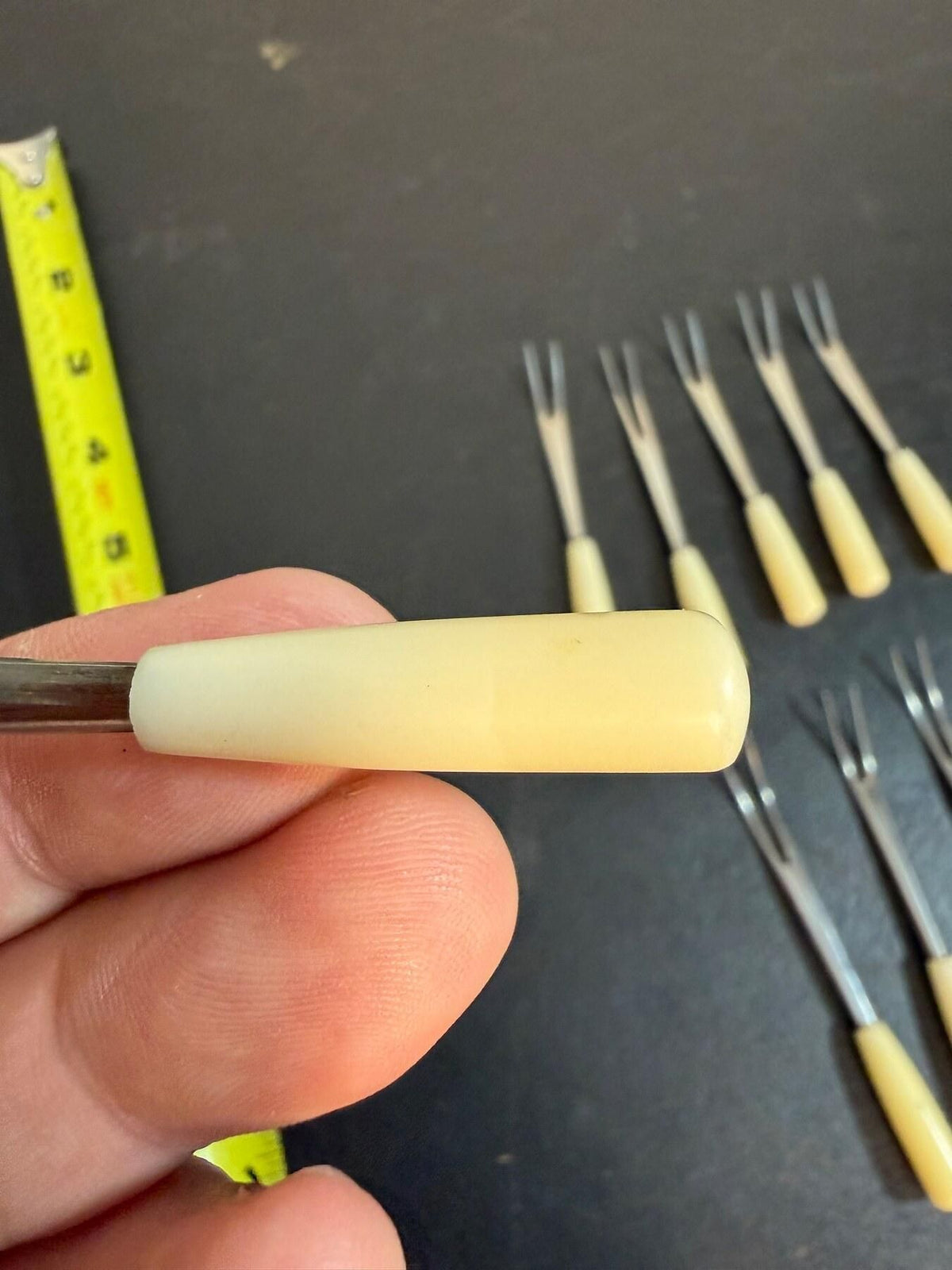 Vintage Stainless Japan Cocktail Forks Set of 10 Appetizer Picks Cream Handles - Wormhole Thrift