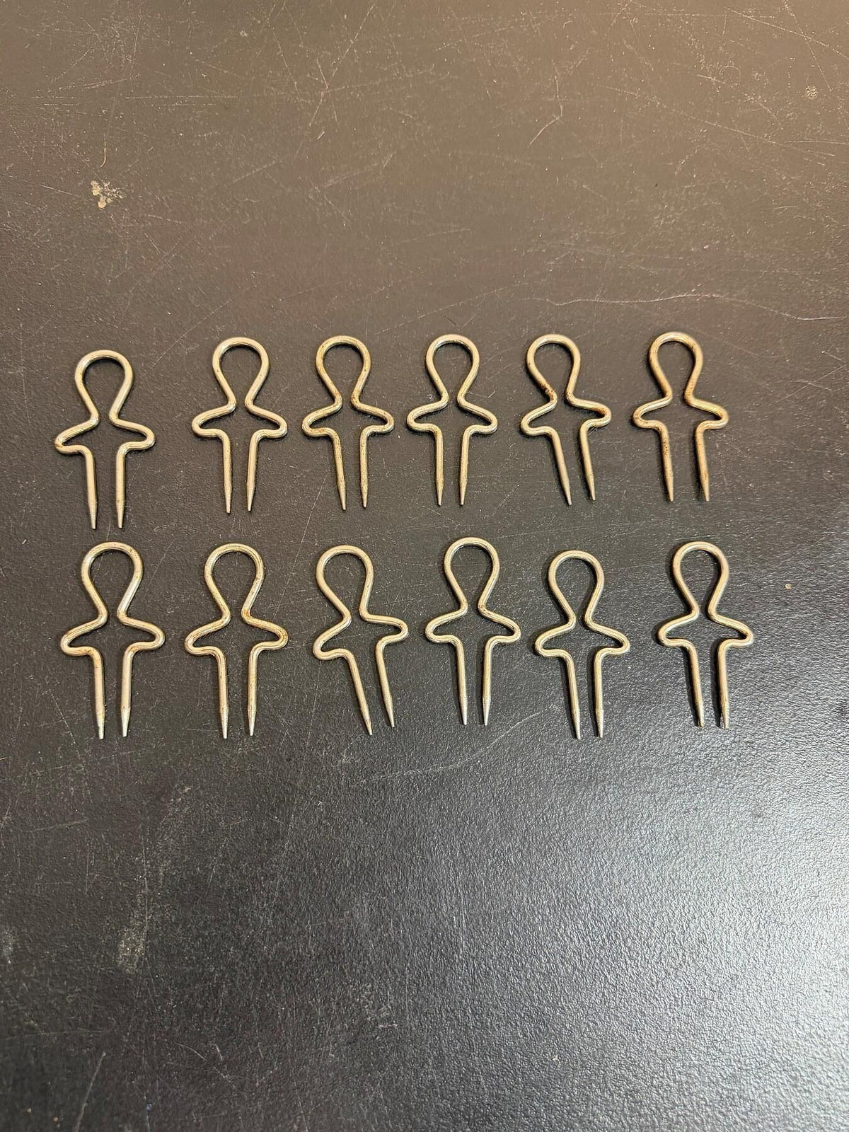Vintage Metal Stick Figure Sweater Clips / Garment Pins - Lot of 12 - Wormhole Thrift