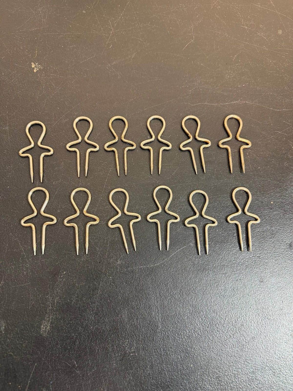 Vintage Metal Stick Figure Sweater Clips / Garment Pins - Lot of 12 - Wormhole Thrift