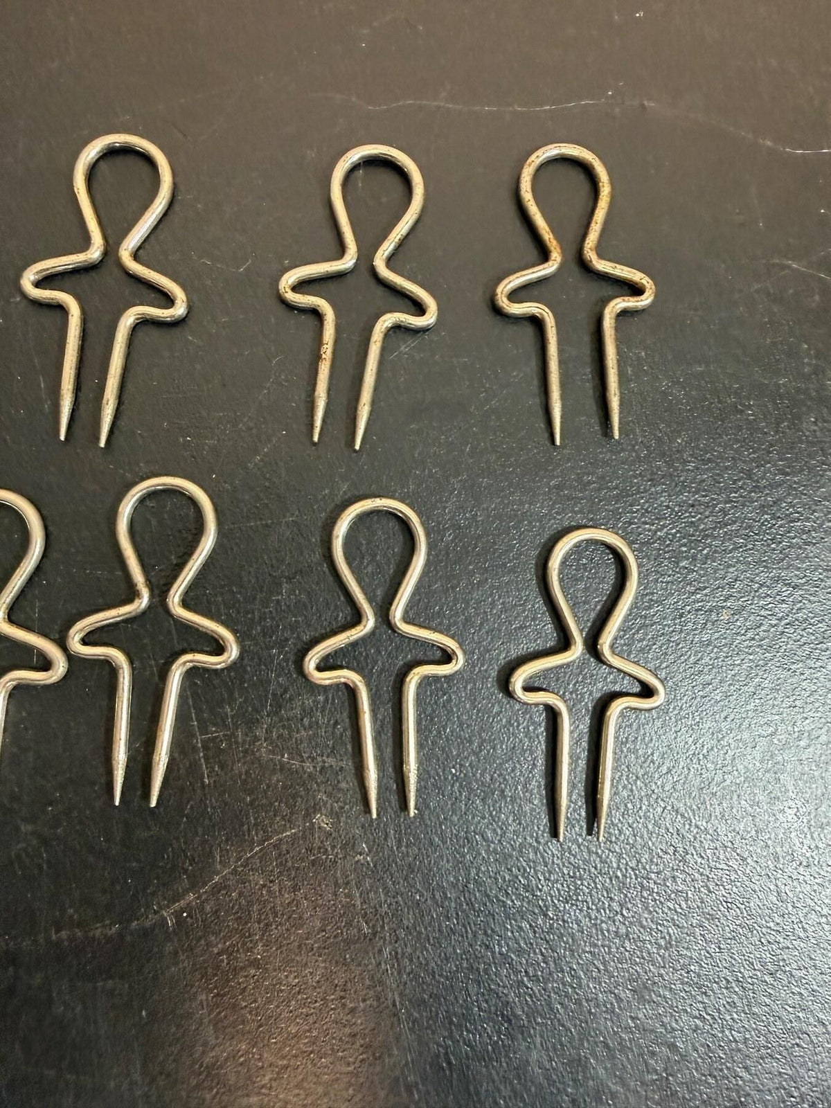 Vintage Metal Stick Figure Sweater Clips / Garment Pins - Lot of 12 - Wormhole Thrift