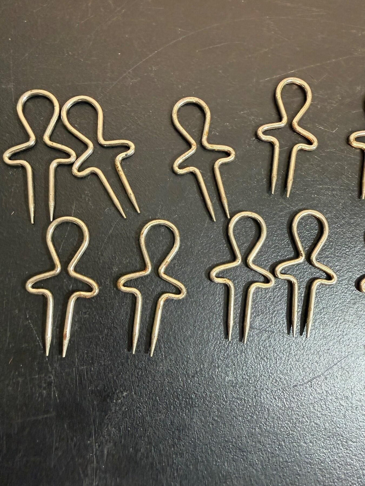 Vintage Metal Stick Figure Sweater Clips / Garment Pins - Lot of 12 - Wormhole Thrift