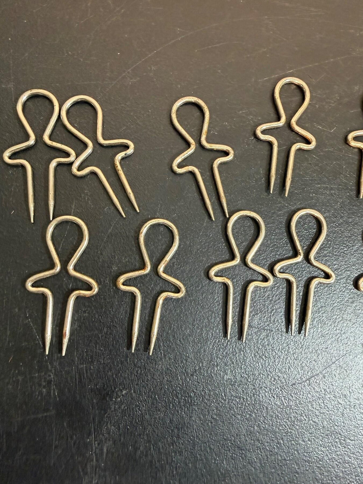 Vintage Metal Stick Figure Sweater Clips / Garment Pins - Lot of 12 - Wormhole Thrift