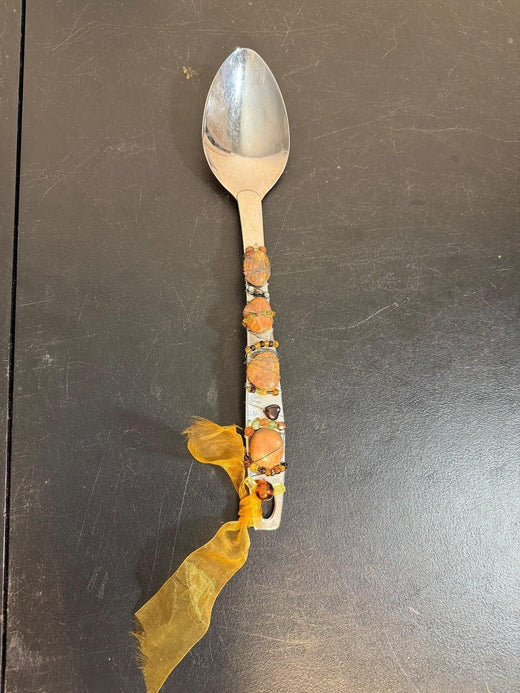Vintage Oneida 18/8 Stainless Steel Wire Wrapped Stone & Bead Decorative Spoon - Wormhole Thrift
