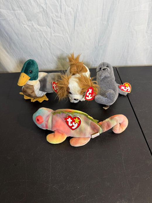 Vintage Ty Beanie Babies Lot of 4: Iggy, Jake, Regal, Slippery - Wormhole Thrift