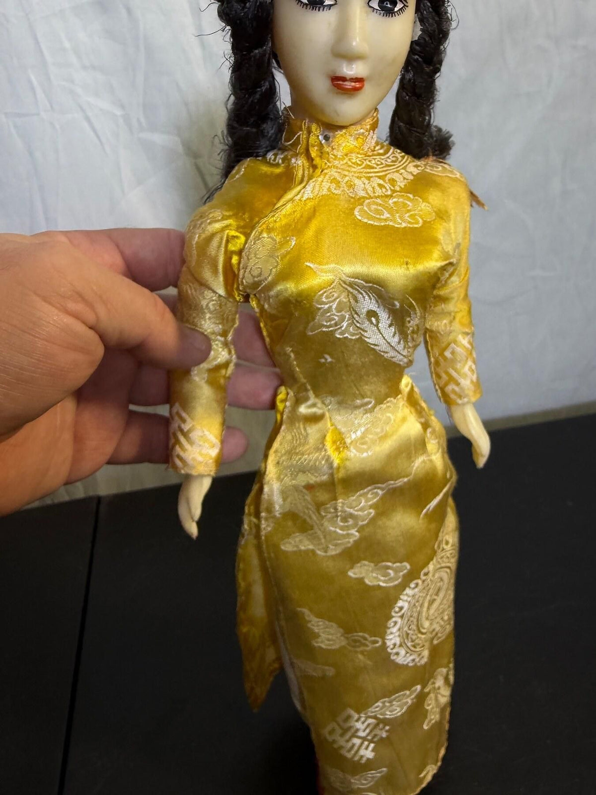 Vintage Vietnamese Ao Dai Doll - Traditional Gold Dress - 14 Inch - Wormhole Thrift