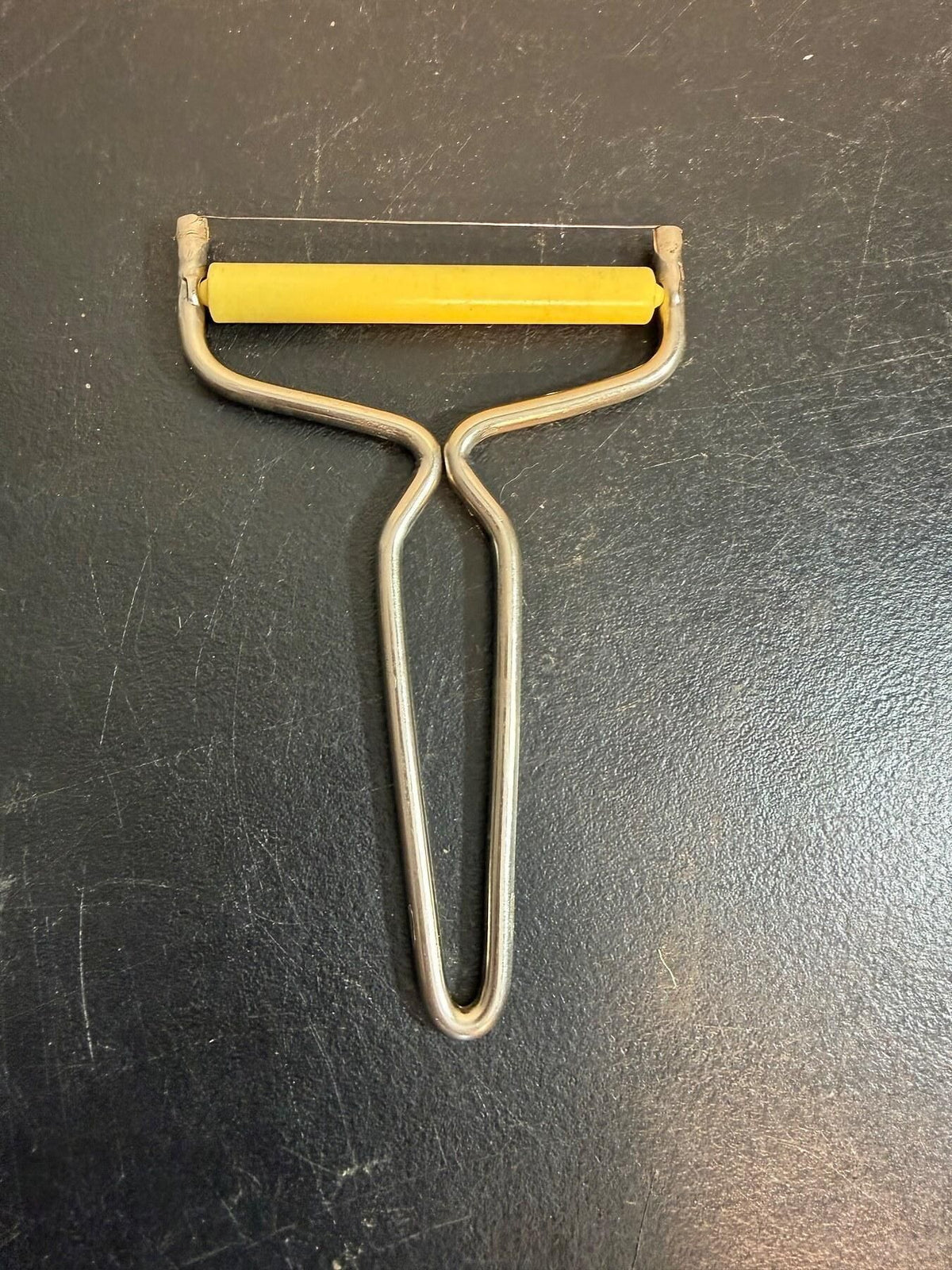 Classic Wire Cheese Slicer with Yellow Roller Handle - Wormhole Thrift