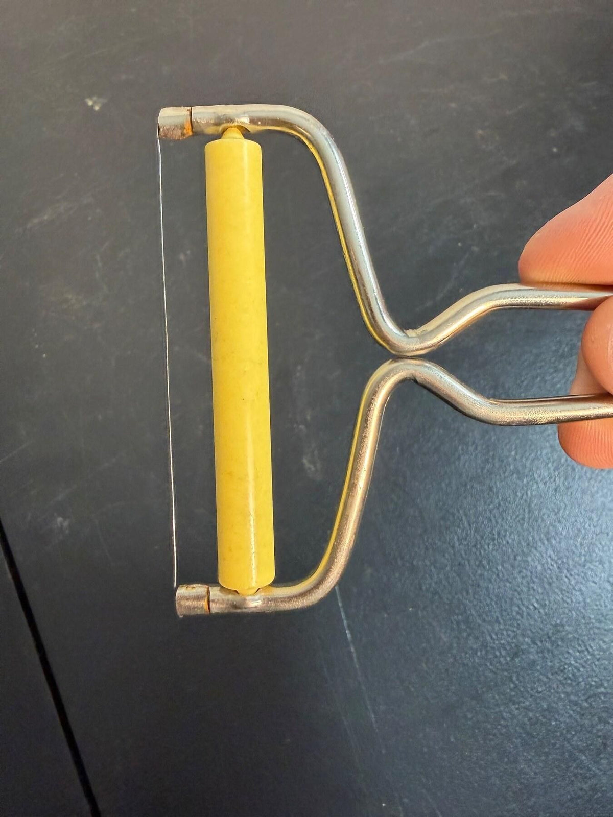 Classic Wire Cheese Slicer with Yellow Roller Handle - Wormhole Thrift