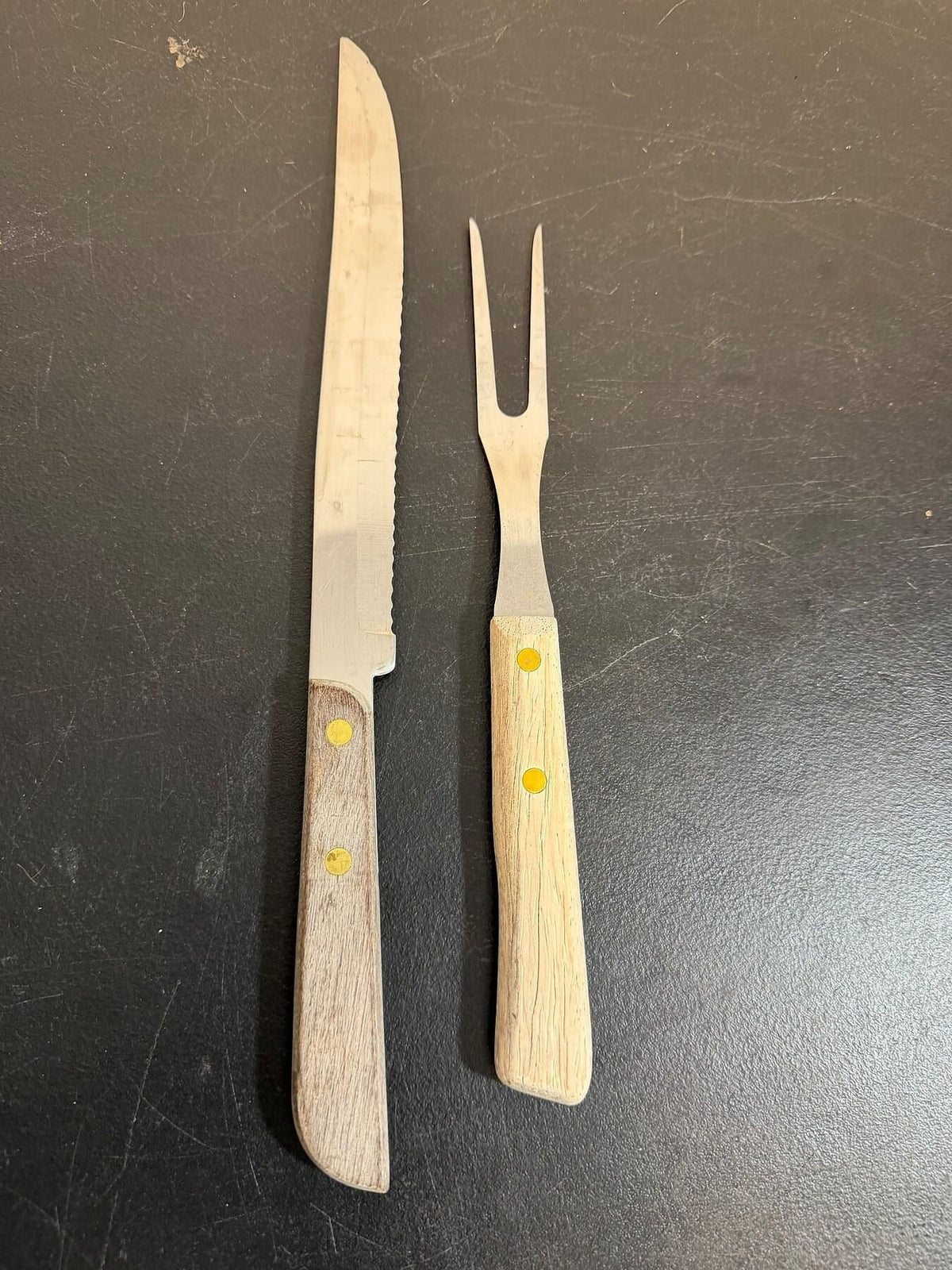 Vintage Washington Forge Kirilium Stainless Carving Knife & Fork Set - Wormhole Thrift