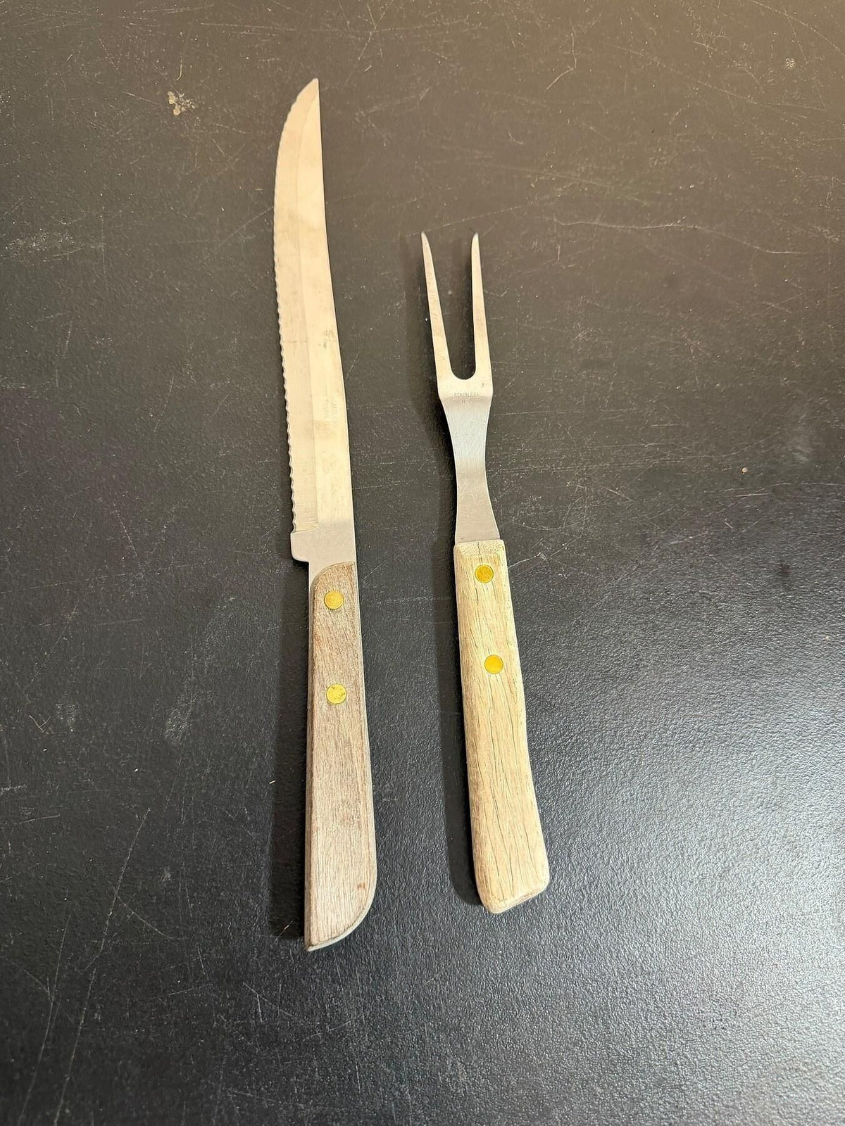 Vintage Washington Forge Kirilium Stainless Carving Knife & Fork Set - Wormhole Thrift