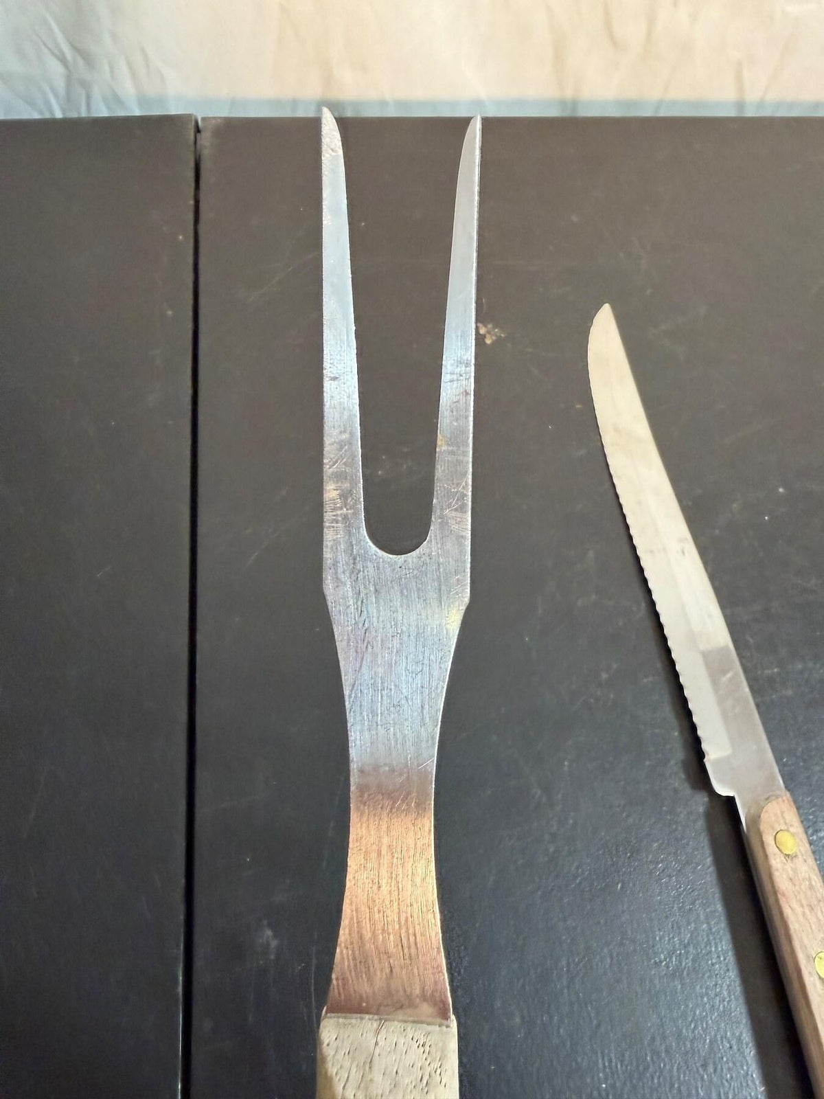 Vintage Washington Forge Kirilium Stainless Carving Knife & Fork Set - Wormhole Thrift