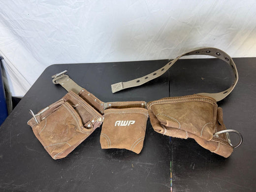 AWP Brown Suede Leather Carpenter's Tool Belt Work Pouch - Wormhole Thrift