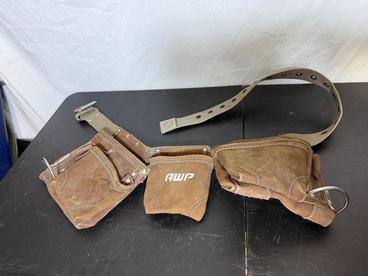 AWP Brown Suede Leather Carpenter's Tool Belt Work Pouch - Wormhole Thrift
