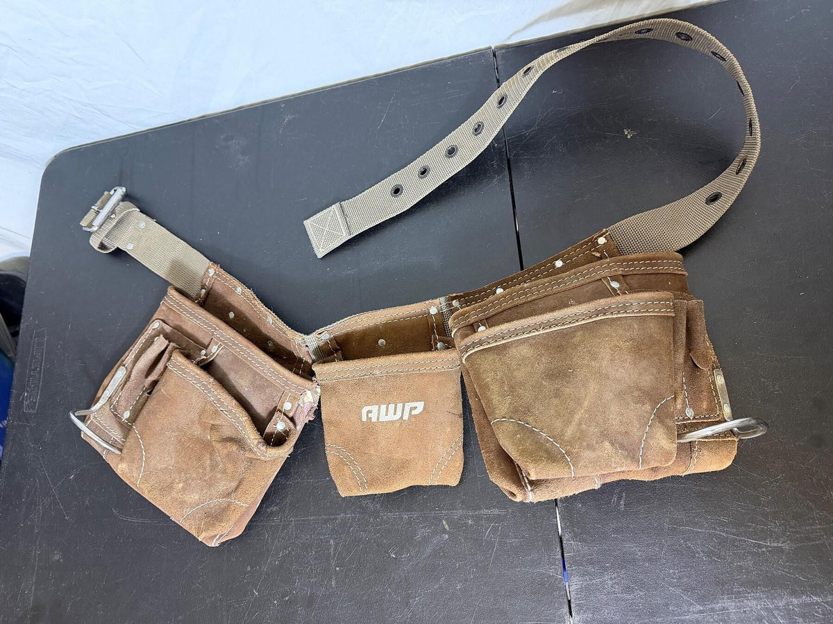 AWP Brown Suede Leather Carpenter's Tool Belt Work Pouch - Wormhole Thrift