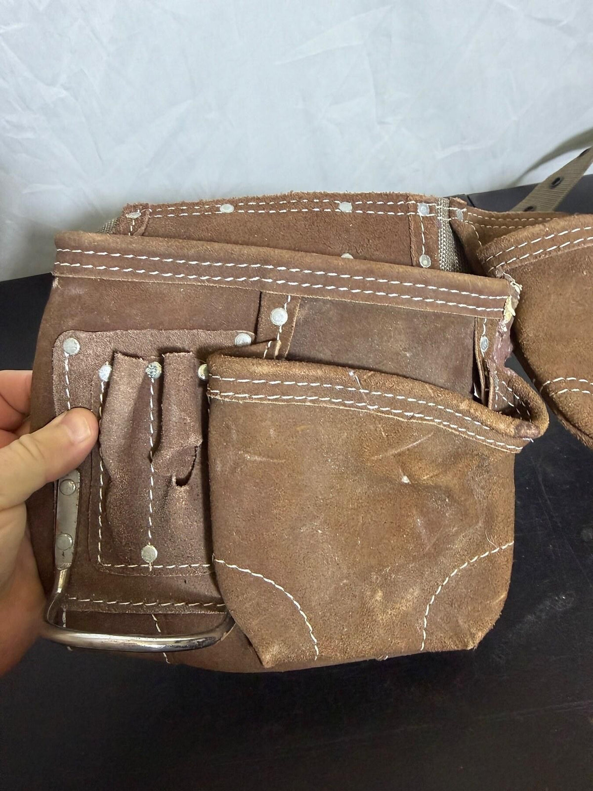 AWP Brown Suede Leather Carpenter's Tool Belt Work Pouch - Wormhole Thrift