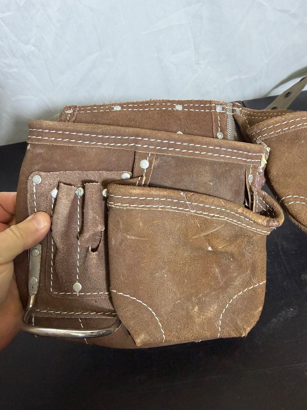 AWP Brown Suede Leather Carpenter's Tool Belt Work Pouch - Wormhole Thrift