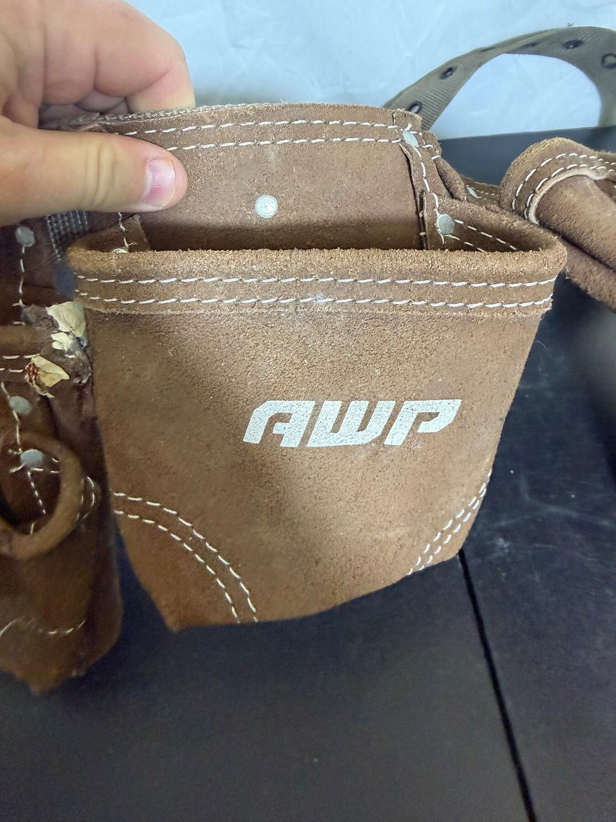 AWP Brown Suede Leather Carpenter's Tool Belt Work Pouch - Wormhole Thrift