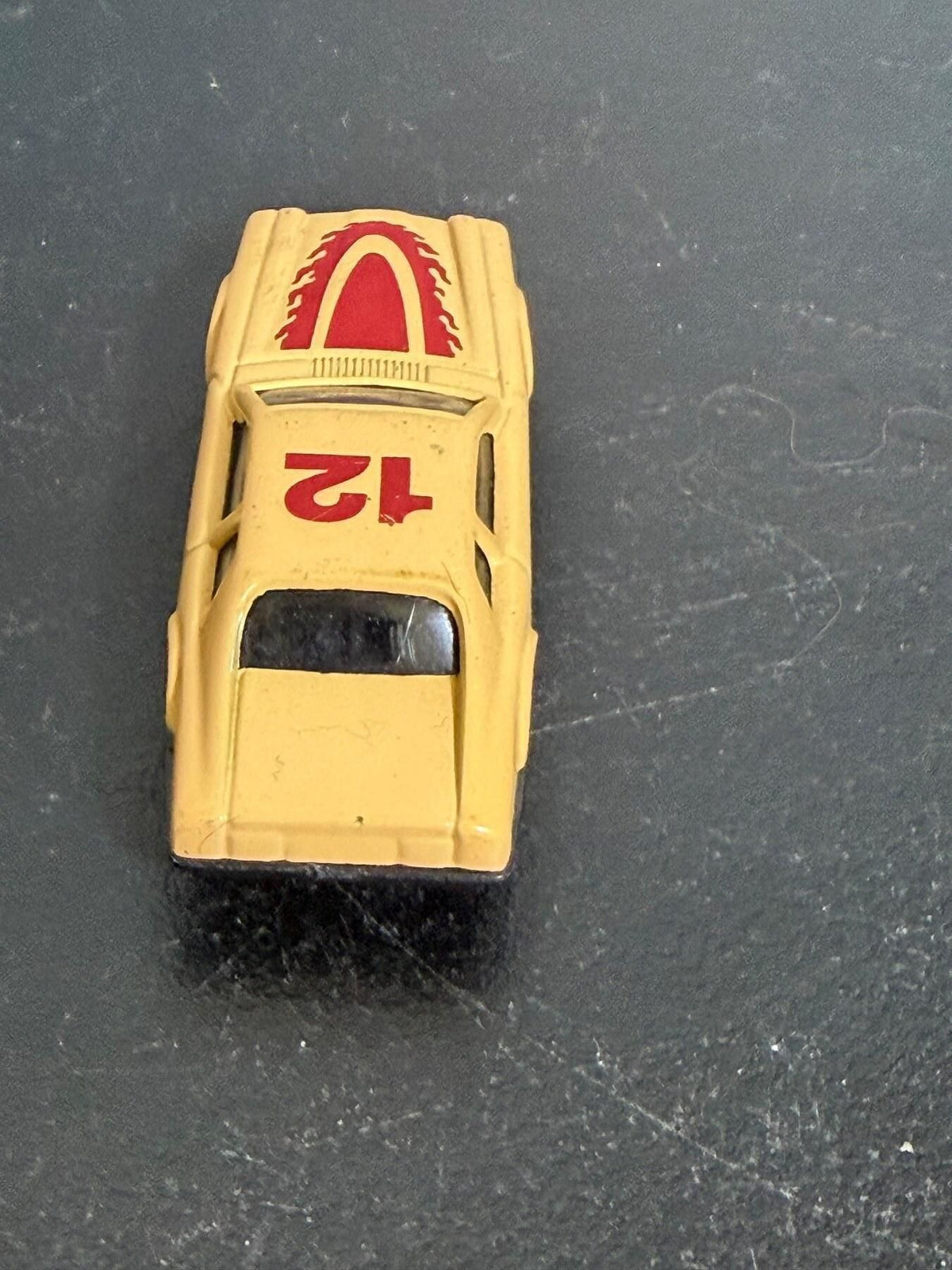 Yellow Race Car Toy #12 Red Flames Diecast Car Made in China - Wormhole Thrift