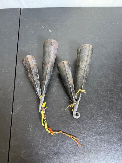 Vintage Hand-Forged Iron Gankogui Agogo Bells Percussion Set (2 Pairs) - Wormhole Thrift