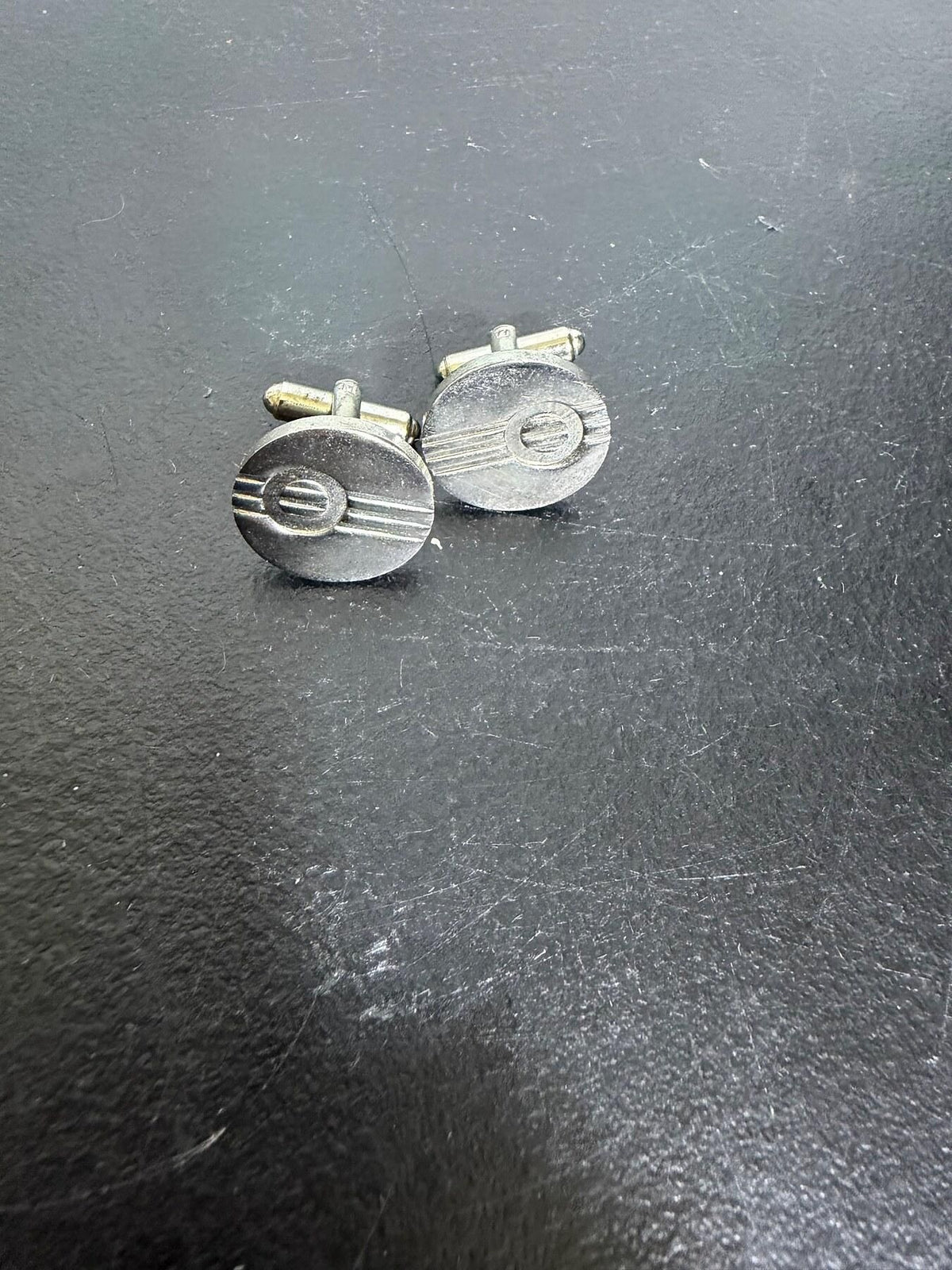 Vintage Mid-Century Geometric Silver Tone Cufflinks - Wormhole Thrift