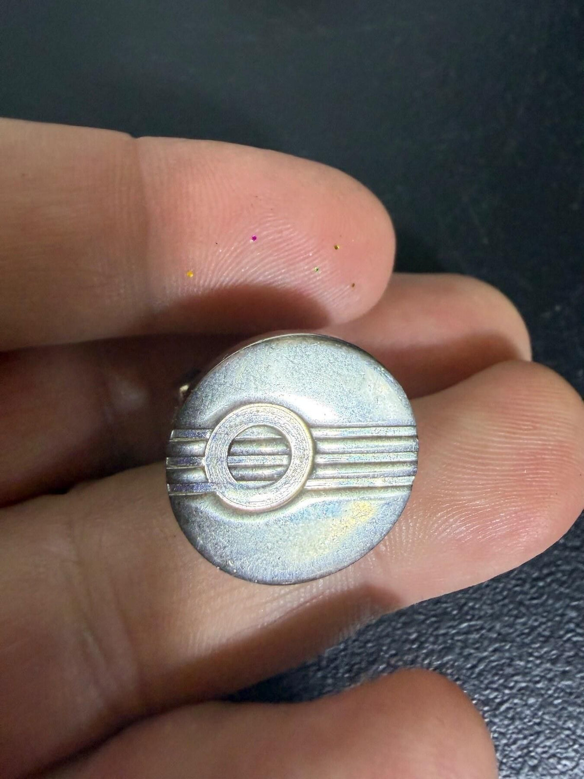 Vintage Mid-Century Geometric Silver Tone Cufflinks - Wormhole Thrift