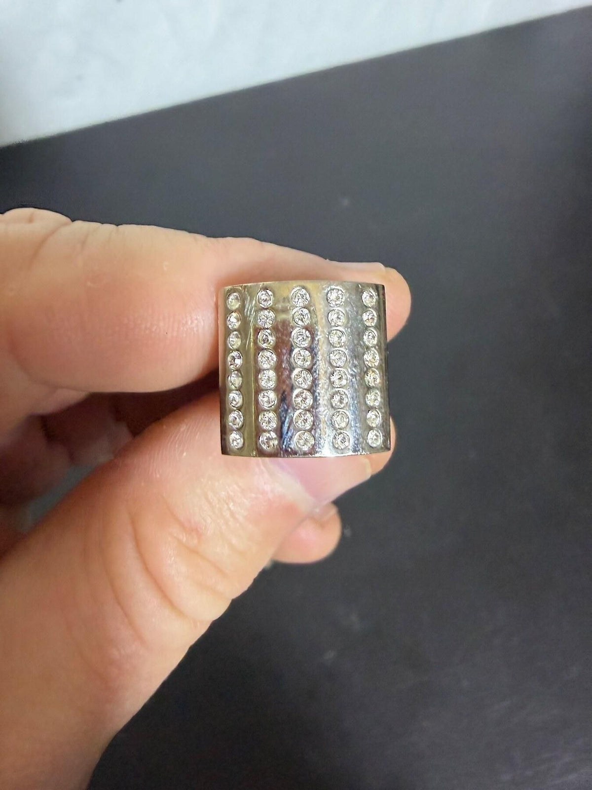 Men's Silver Tone Square Cufflinks with Clear Rhinestones - Wormhole Thrift