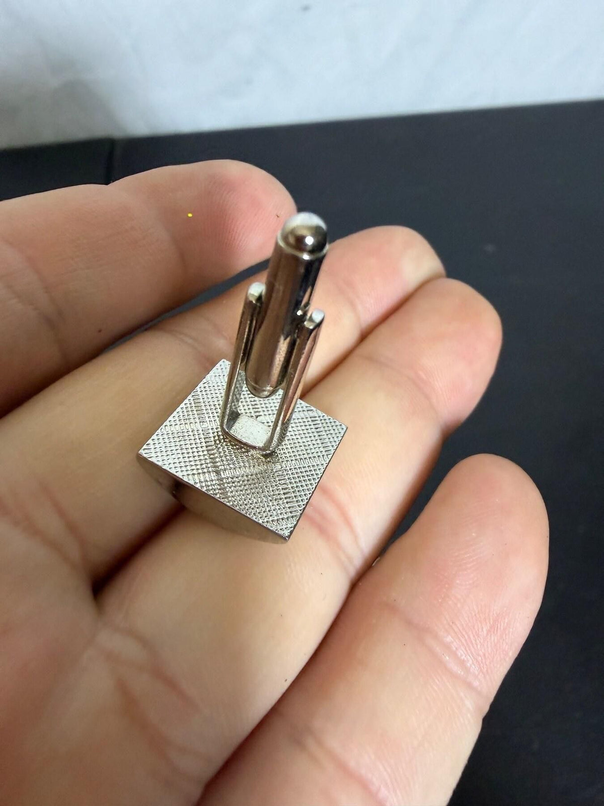 Men's Silver Tone Square Cufflinks with Clear Rhinestones - Wormhole Thrift