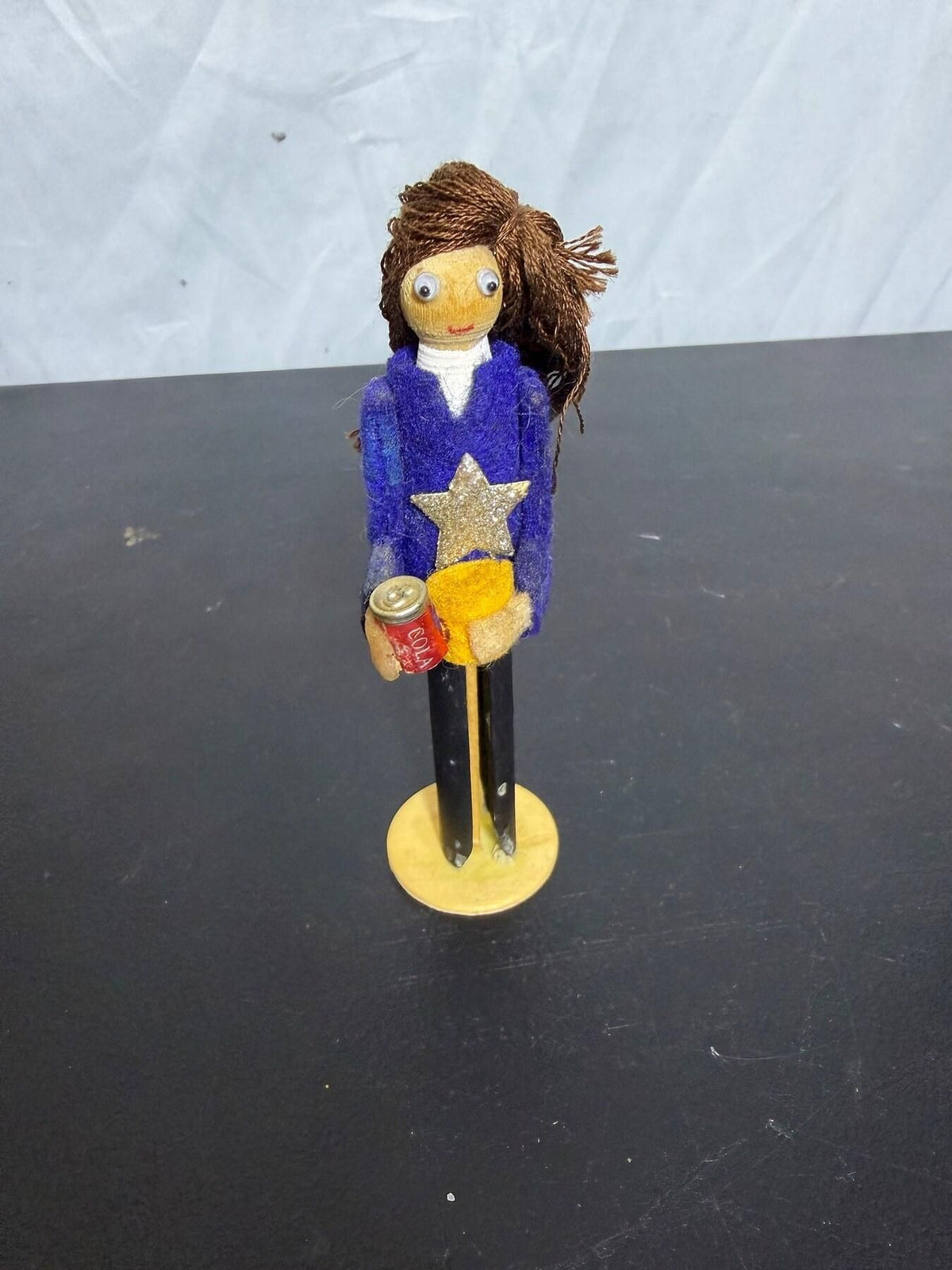 Vintage Handmade Folk Art Doll Figurine with Coca-Cola Can - Wormhole Thrift