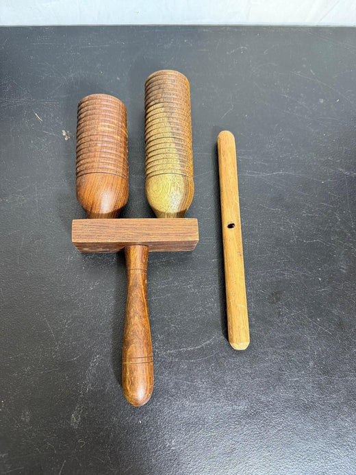 Vintage Wooden Double Guiro Scraper Percussion Instrument - Wormhole Thrift