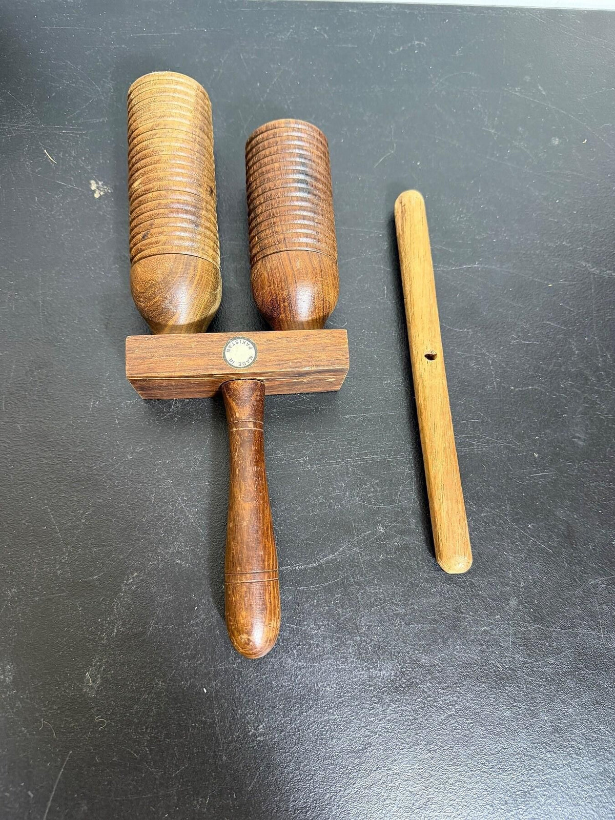 Vintage Wooden Double Guiro Scraper Percussion Instrument - Wormhole Thrift