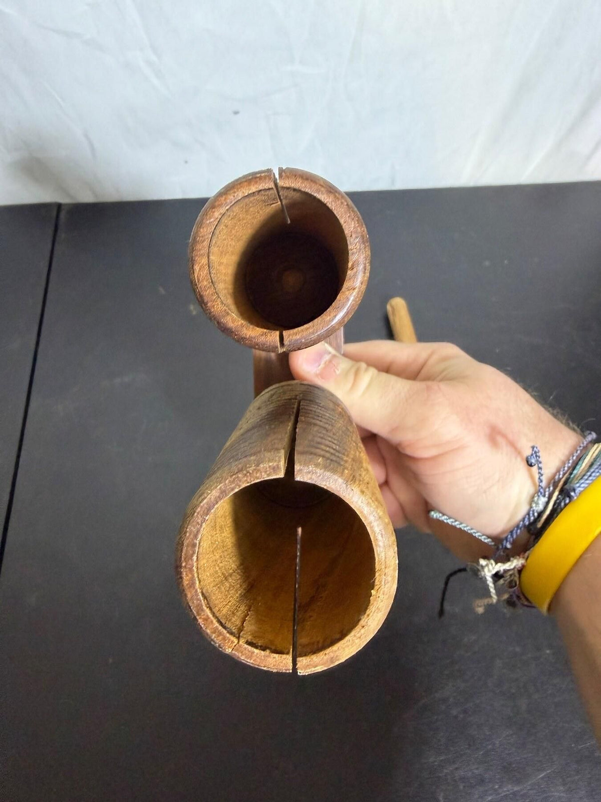 Vintage Wooden Double Guiro Scraper Percussion Instrument - Wormhole Thrift