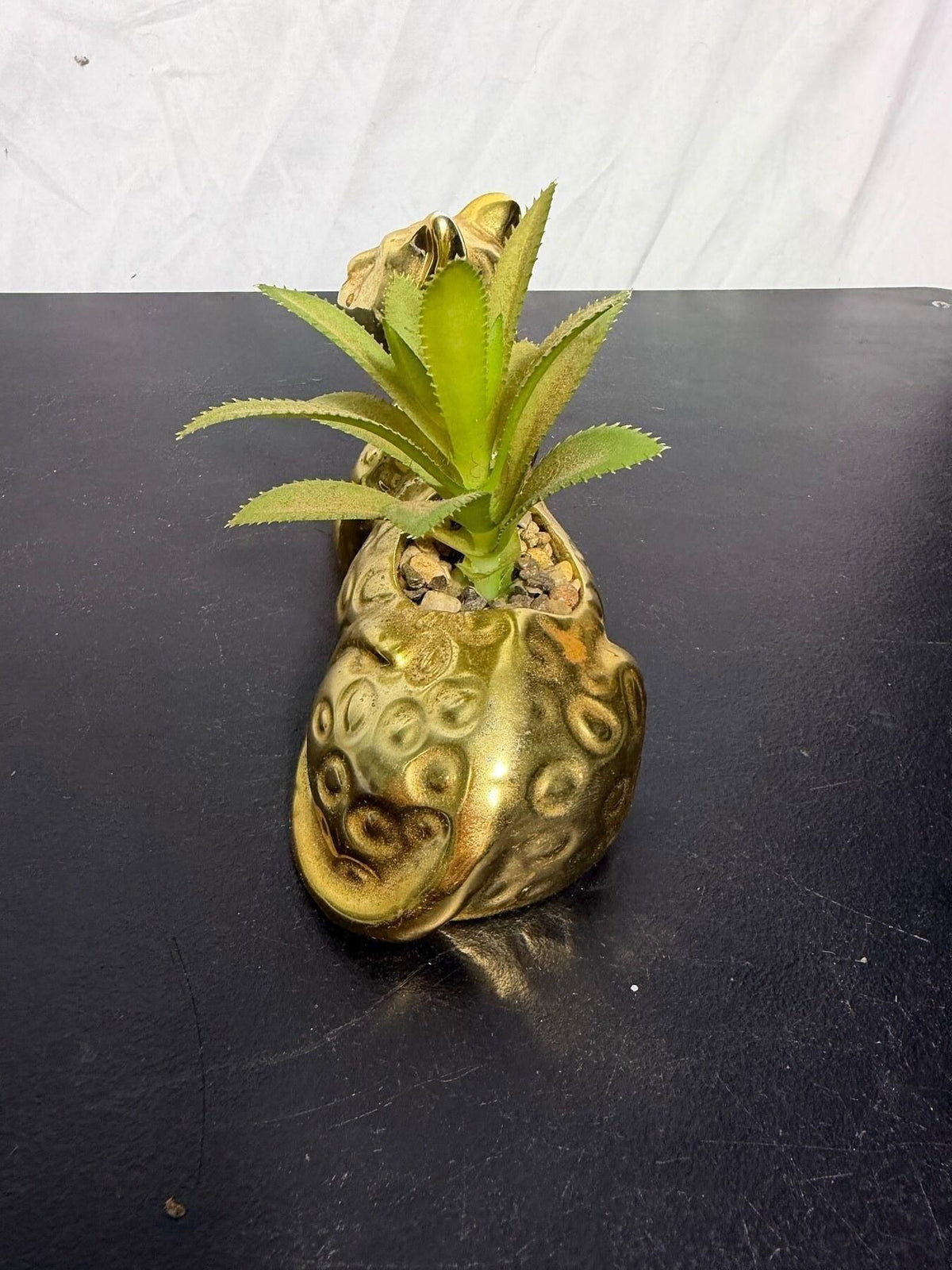 Gold Leopard Cat Ceramic Planter Figurine with Faux Succulent - Wormhole Thrift