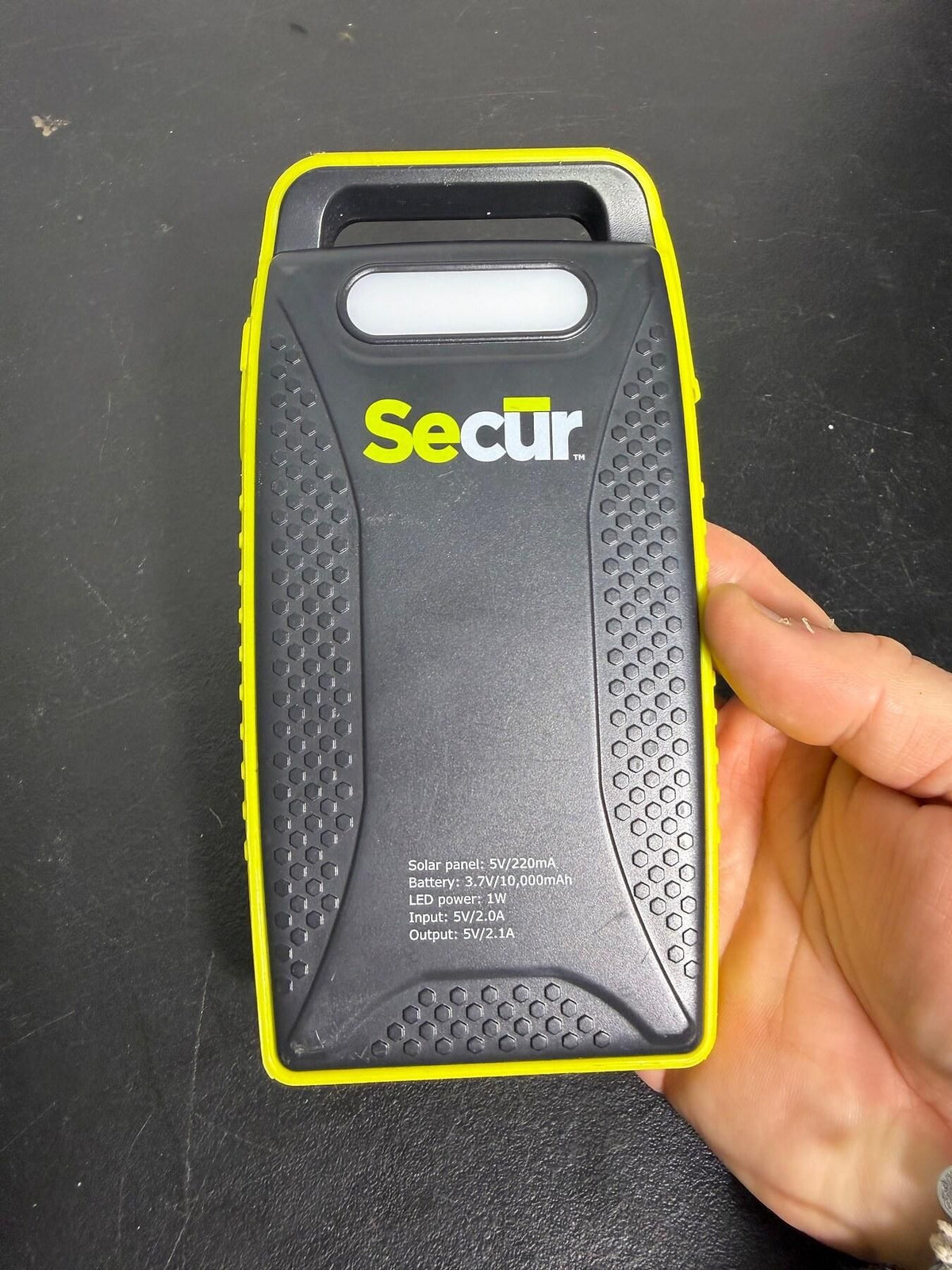 Secur 10000mAh Solar Power Bank Portable Charger w/ LED Light Yellow Black - Wormhole Thrift