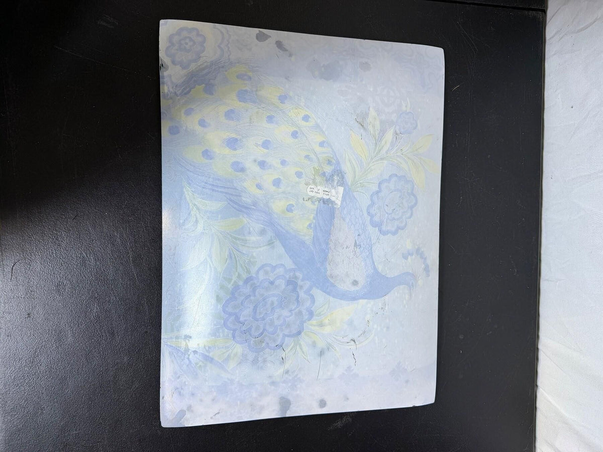 Prima Design Blue Peacock Glass Serving Tray Platter Dishwasher Safe - Wormhole Thrift